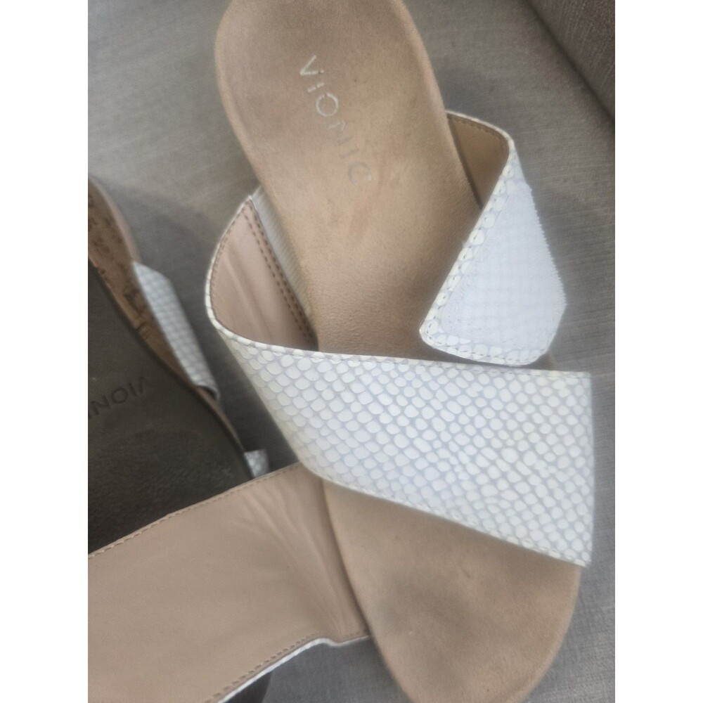 Vionic Leticia Sandals Women 6.5 White Snakeskin Cork Wedge Slide Comfort - Picture 6 of 10